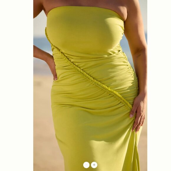 Anthropologie Celandine Gabbie Strapless Ruched Tube Dress Chartreuse Green 2X - Picture 5 of 16